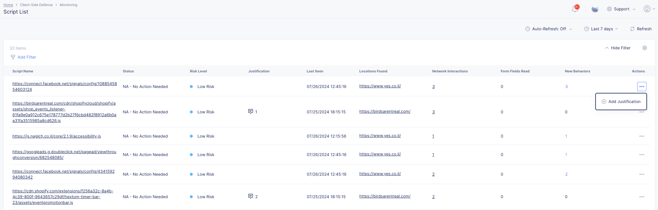 Figure: Add Justification Button