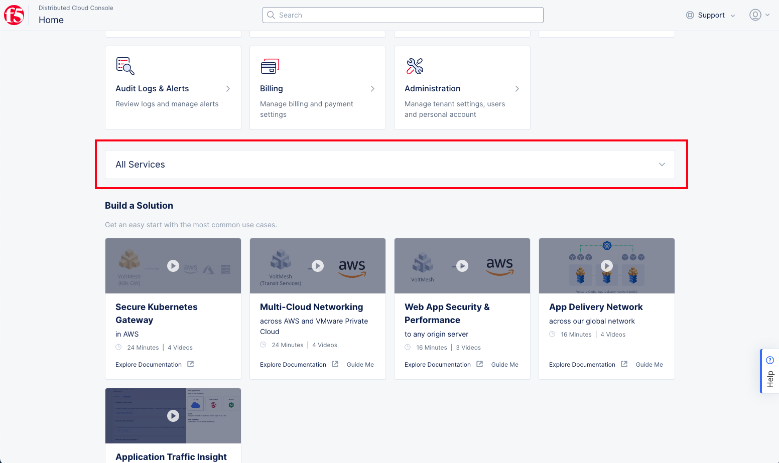 Figure: All Services and Tutorials