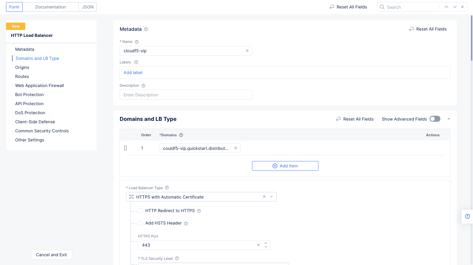 Figure: HTTP Load balancer creation