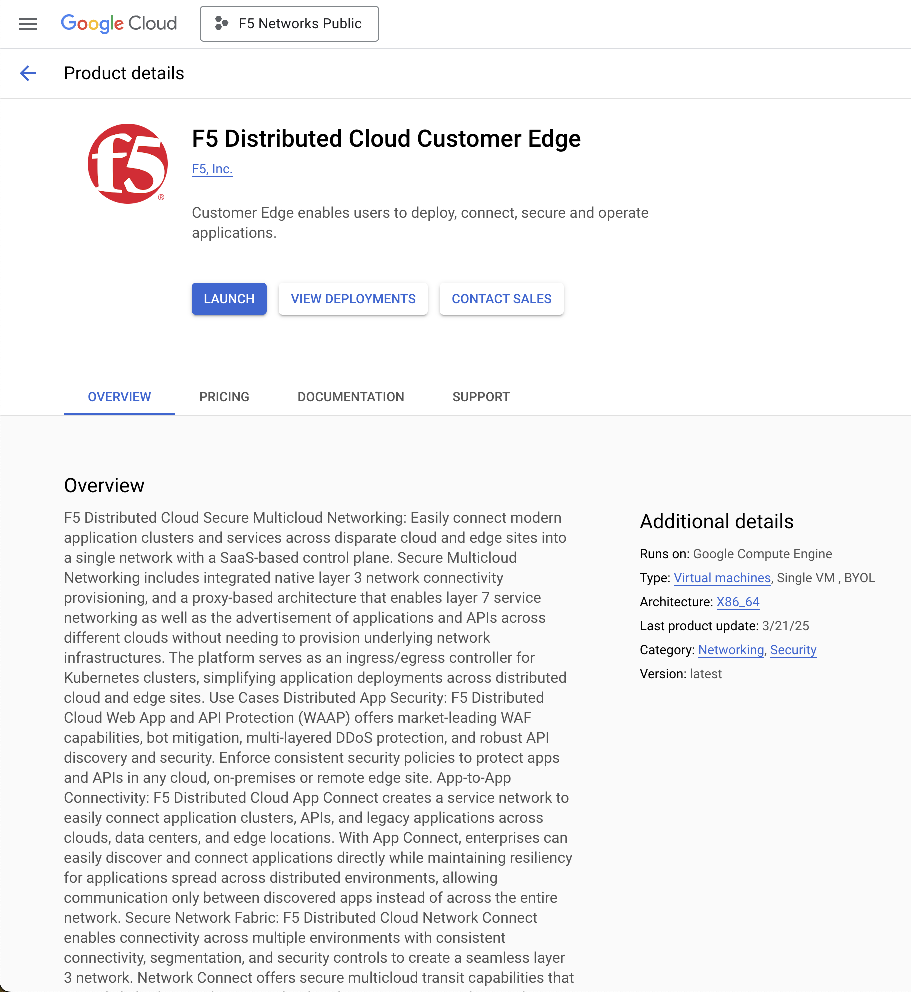 Figure: Launch Instance from Marketplace Listing