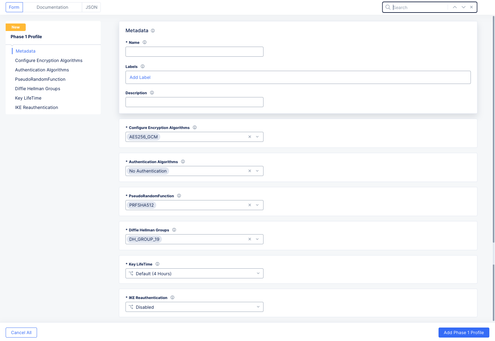Figure: IKE Phase 1 Profile Phase 1 Configuration