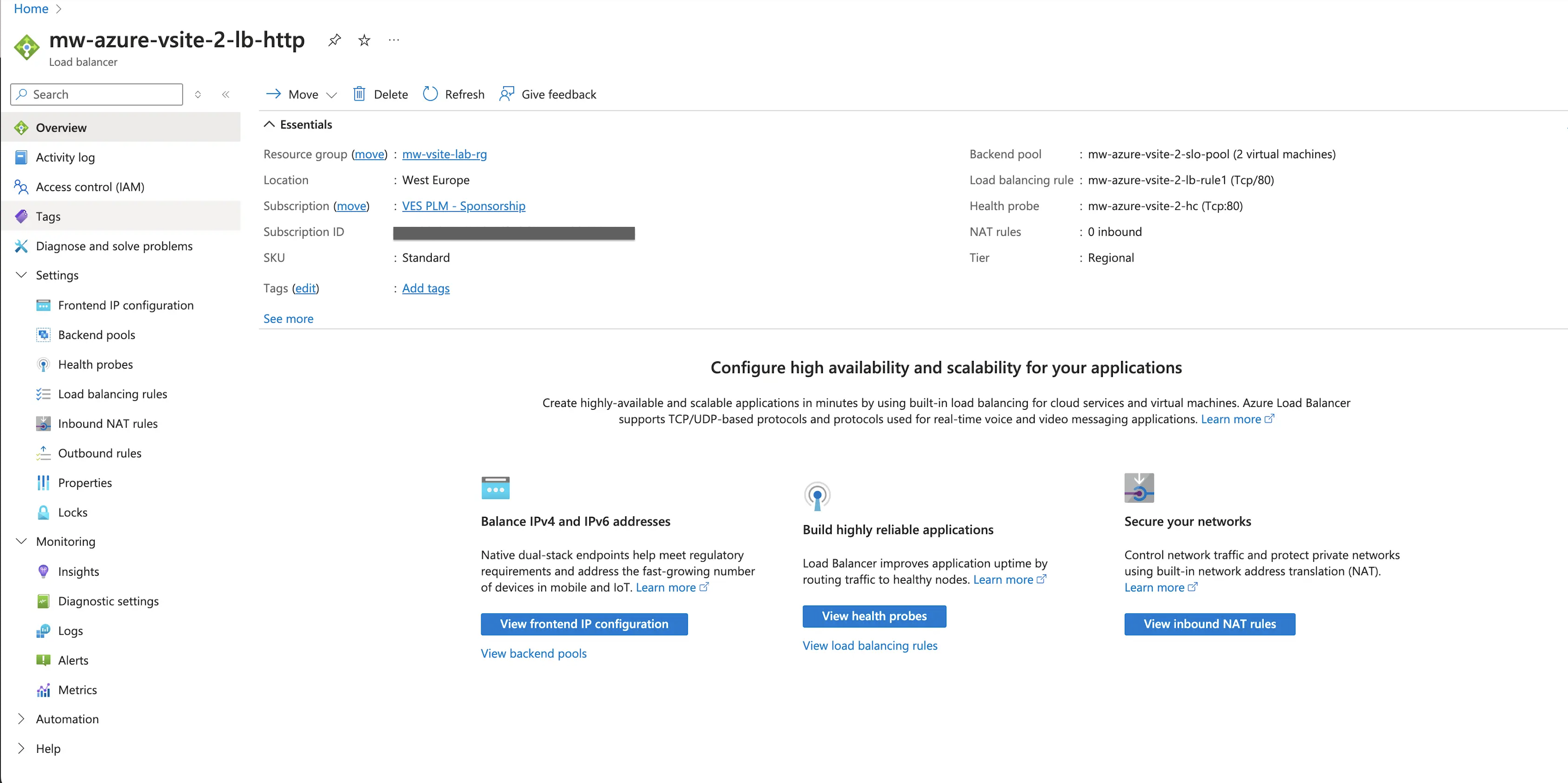 Figure: Load Balancer Rule Summary