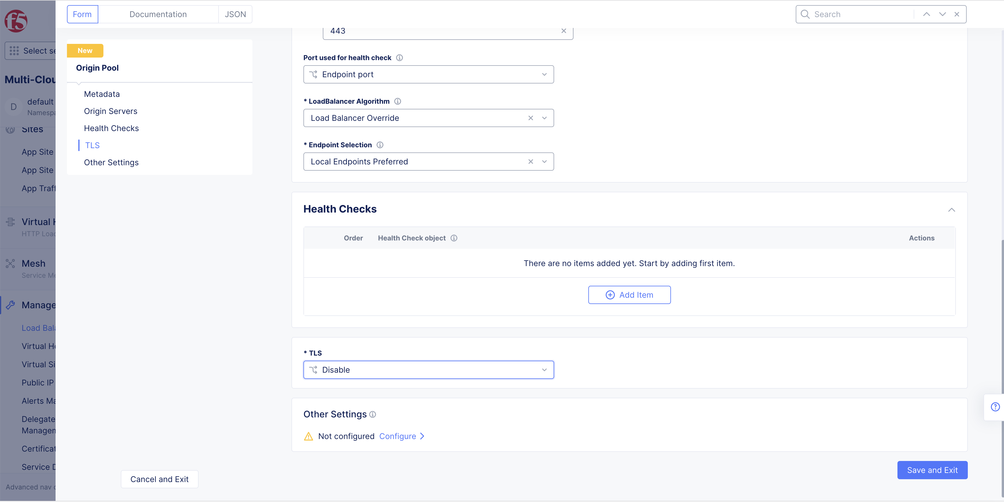 Figure: Setup Origin Pools
