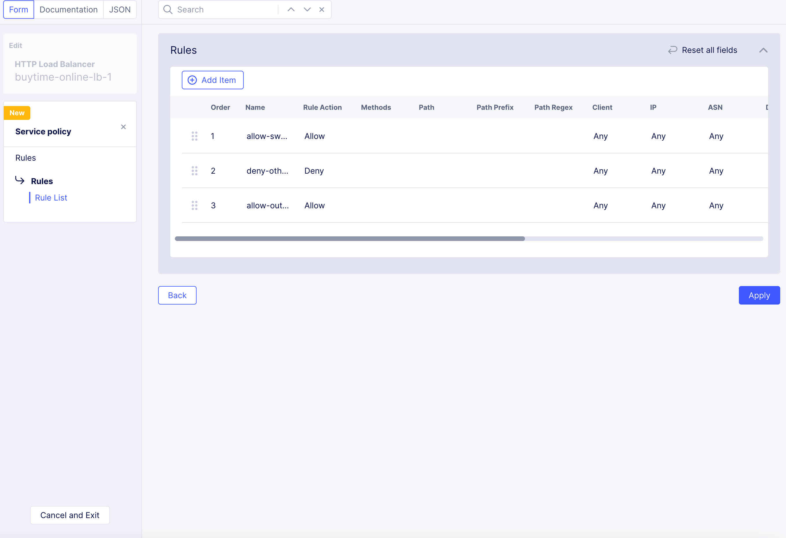 Figure: Order of Rules for Service Policy